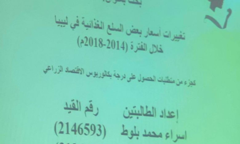 Photo of تغيرات أسعار بعض السلع الغذائية في ليبيا في بحث تخرج بقسم الاقتصاد الزراعي جامعة طرابلس